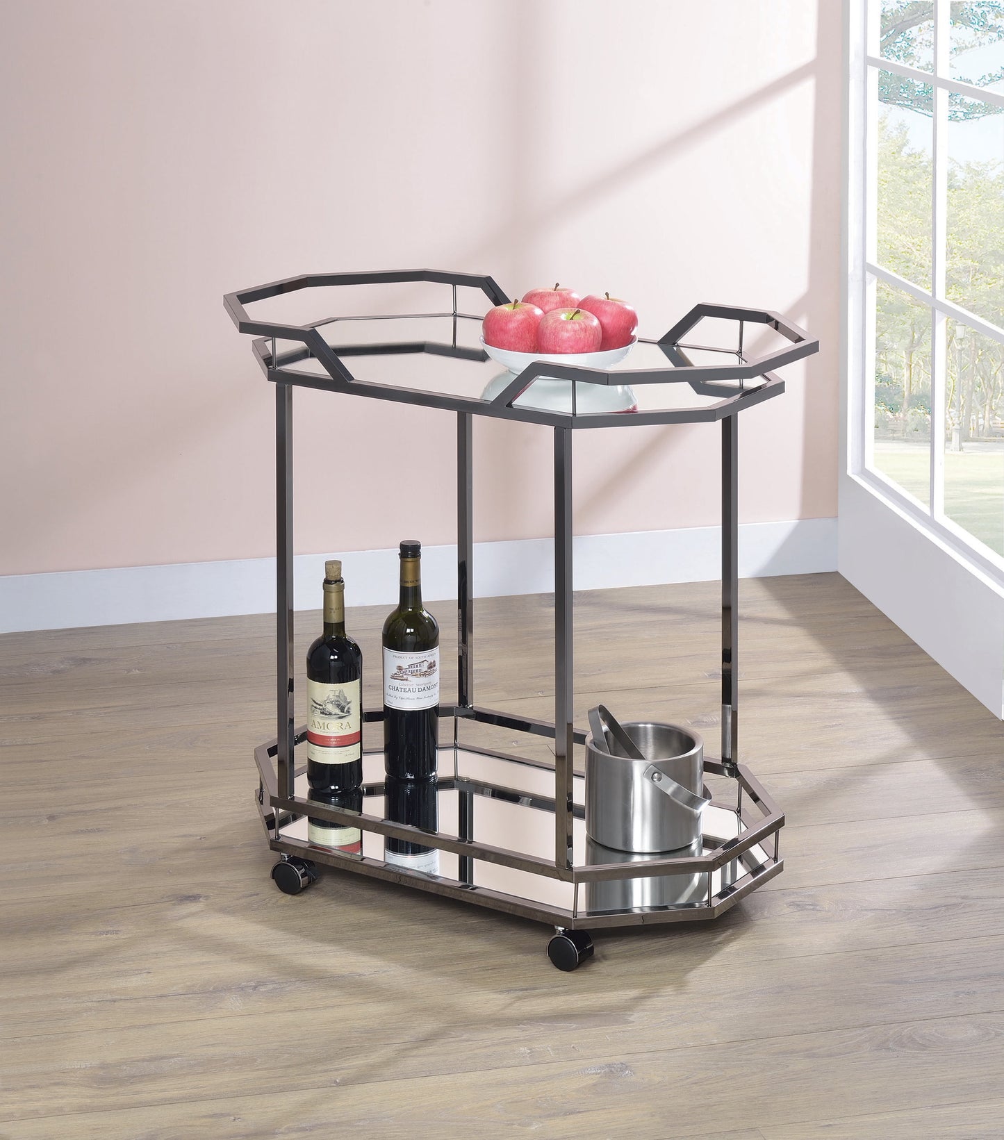 2-Tier Mirrored Serving Cart Black Nickel