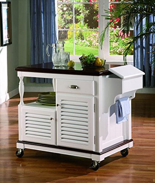 2-door Kitchen Cart Cherry and White
