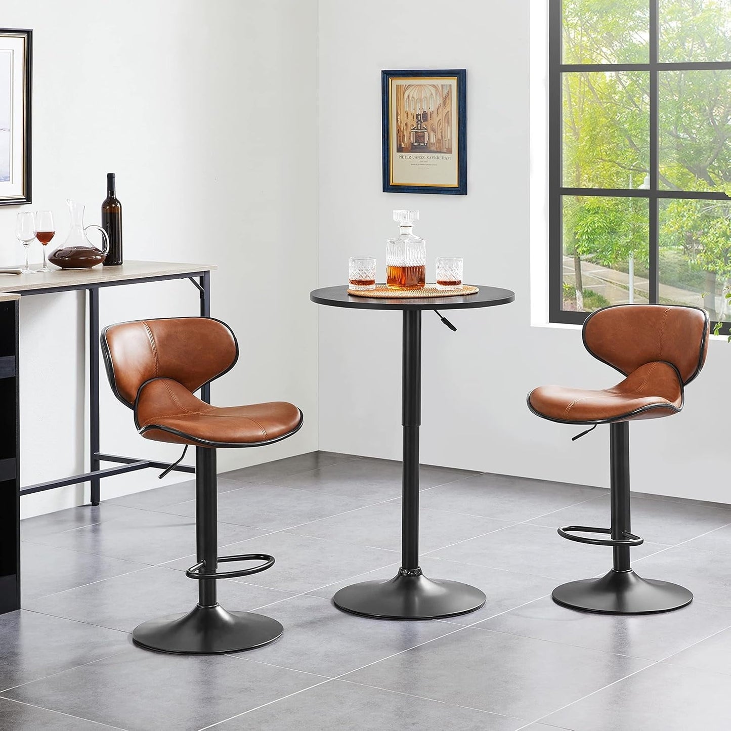 2pcs Home Height Adjustable Pub Round with Swivel Counter Height Bistro Full Black