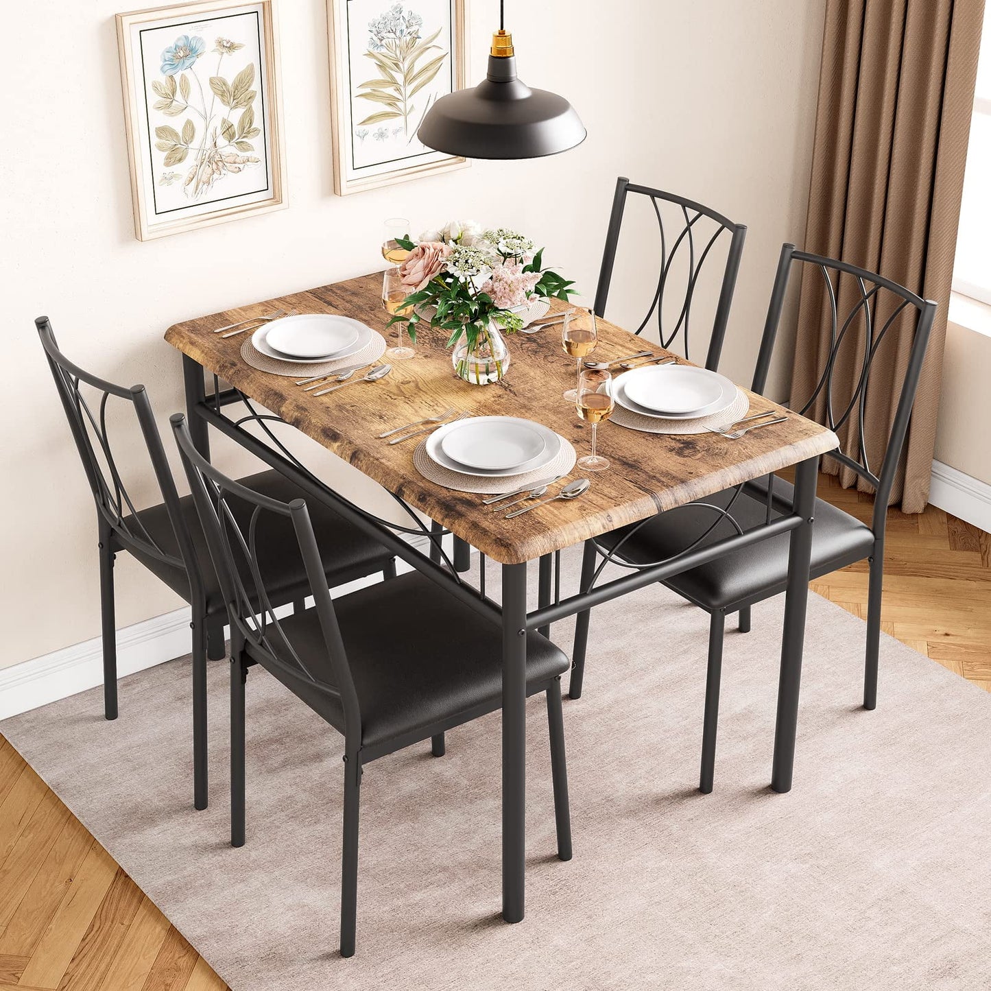 2024 New Dining Table Set for 4, Kitchen Table and Chairs for 4, Rectangular Kitchen Table Set with Sturdy Chairs, Dining Room Table Set for Small Space, Apartment, Dinner