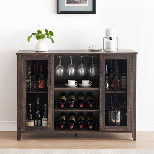 2024 New Wine Bar Cabinet with Led Light, Home Coffee Cabinet with Wine and Glass Rack, Kitchen Buffet Sideboard with Storage, Liquor Cabinet for Bar, Dining Room, Kitchen