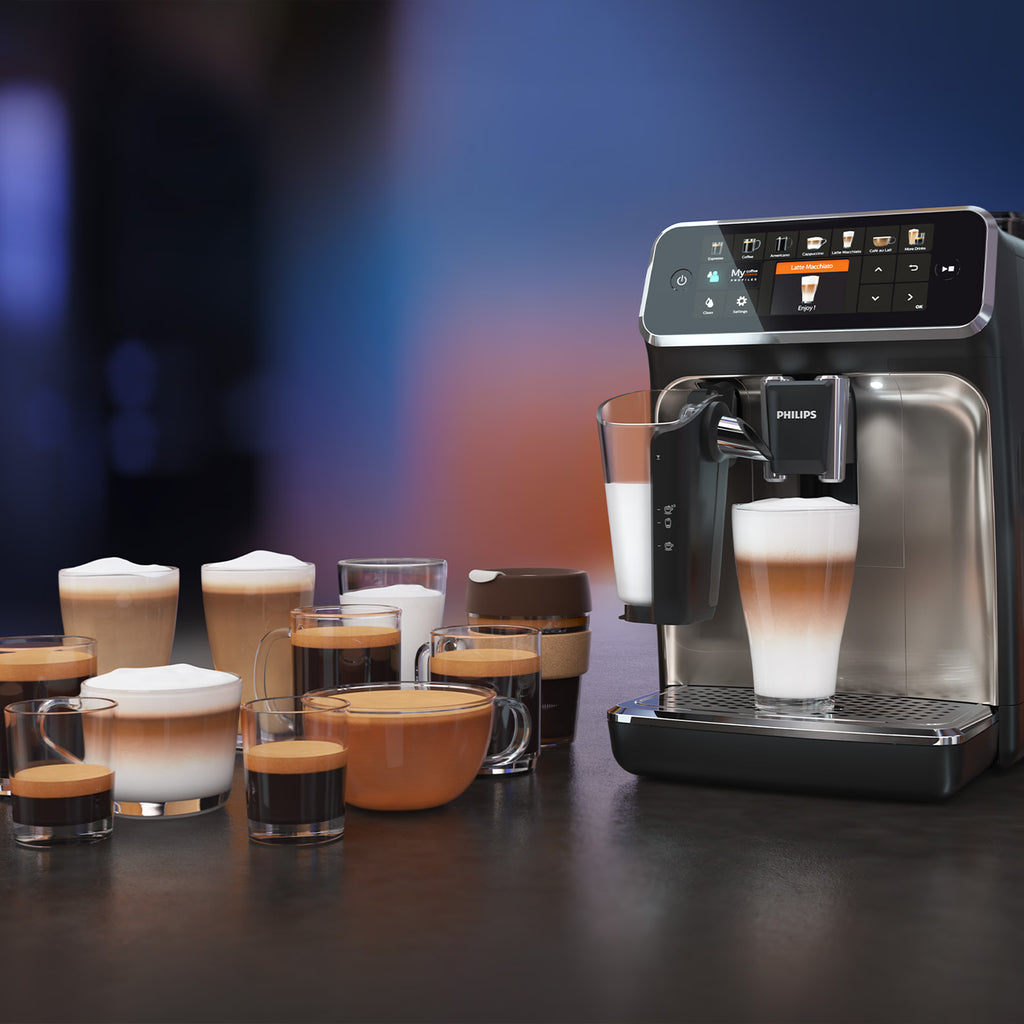 Fully automatic coffee machine 5400 Series EP5447/90 LatteGo milk system, 12 coffee specialties, intuitive display, 4 user profiles, black/chrome