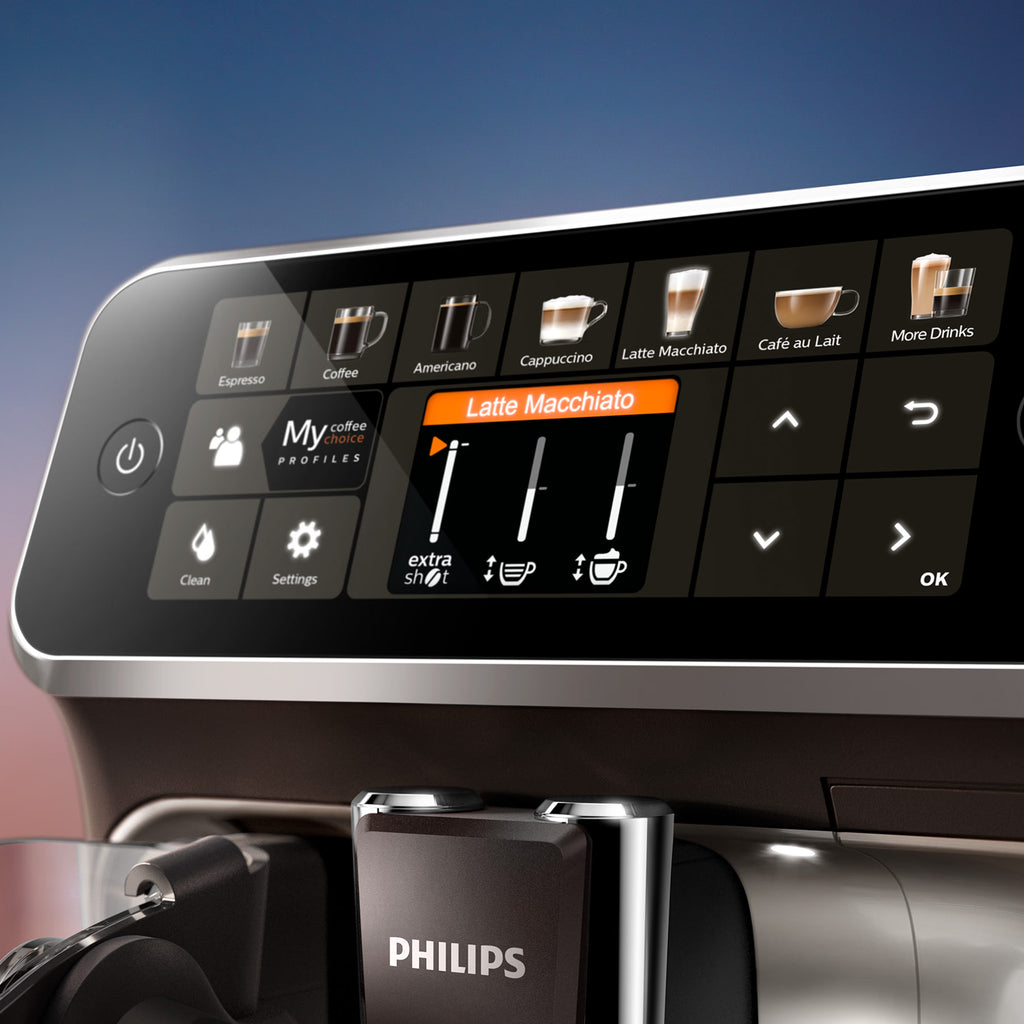 Fully automatic coffee machine 5400 Series EP5447/90 LatteGo milk system, 12 coffee specialties, intuitive display, 4 user profiles, black/chrome