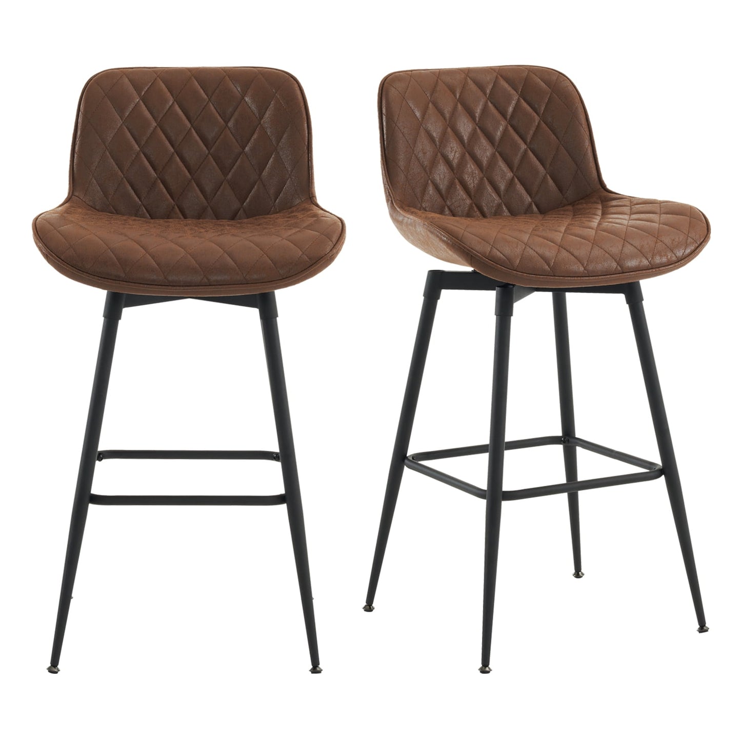 26in Bar Stools Set of 2, 360?? Swivel Counter Bar Stool with Back, Mid-Century Modern, Suede Fabric Barstool Chair for Kitchen Island, Bar Counter,Brown