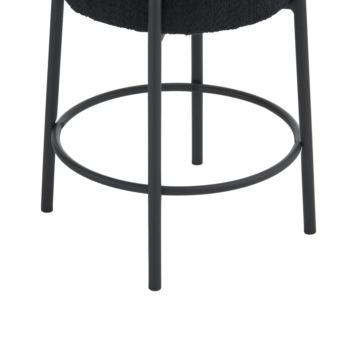 24in Round Bar Stools Set of 2,Counter Height Stools with Teddy Fabric Upholstered,Backless Kitchen Island Stools,Backless Dining Seat with Metal Base, Black