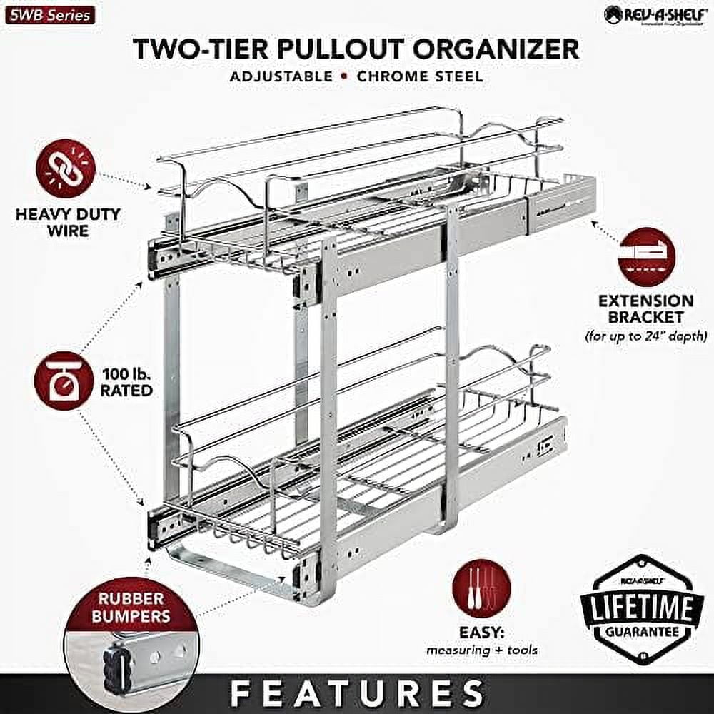 2-Tier Kitchen Cabinet Pull Out and Drawer Organizer Slide Out Pantry Basket in Multiple Sizes 9 x 22 In 5WB2-0922CR-1