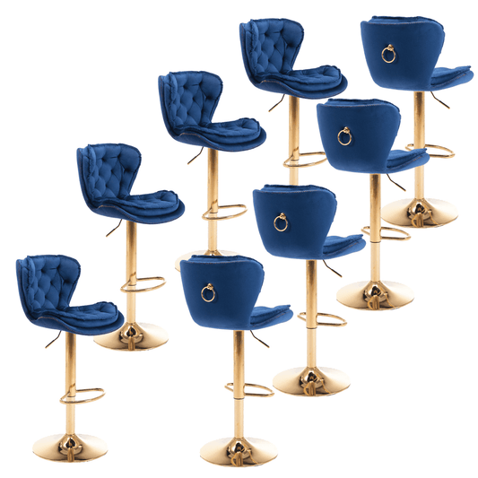24-33Inch Velvet Stools, Counter Height Adjustable Swivel Barstools High Bar Chairs with Back & Golden Metal Base, Stools Chair Footrest for Kitchen Island, Cafe, Bar, Bar Counter(Navy Blue,Set of 8)