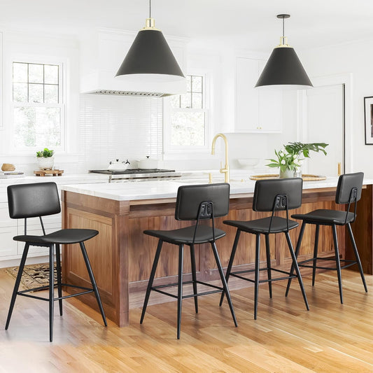 Dycanpo 24.5in Counter Height Bar Stools Set of 4, Faux Leather Upholstered Barstools, Black
