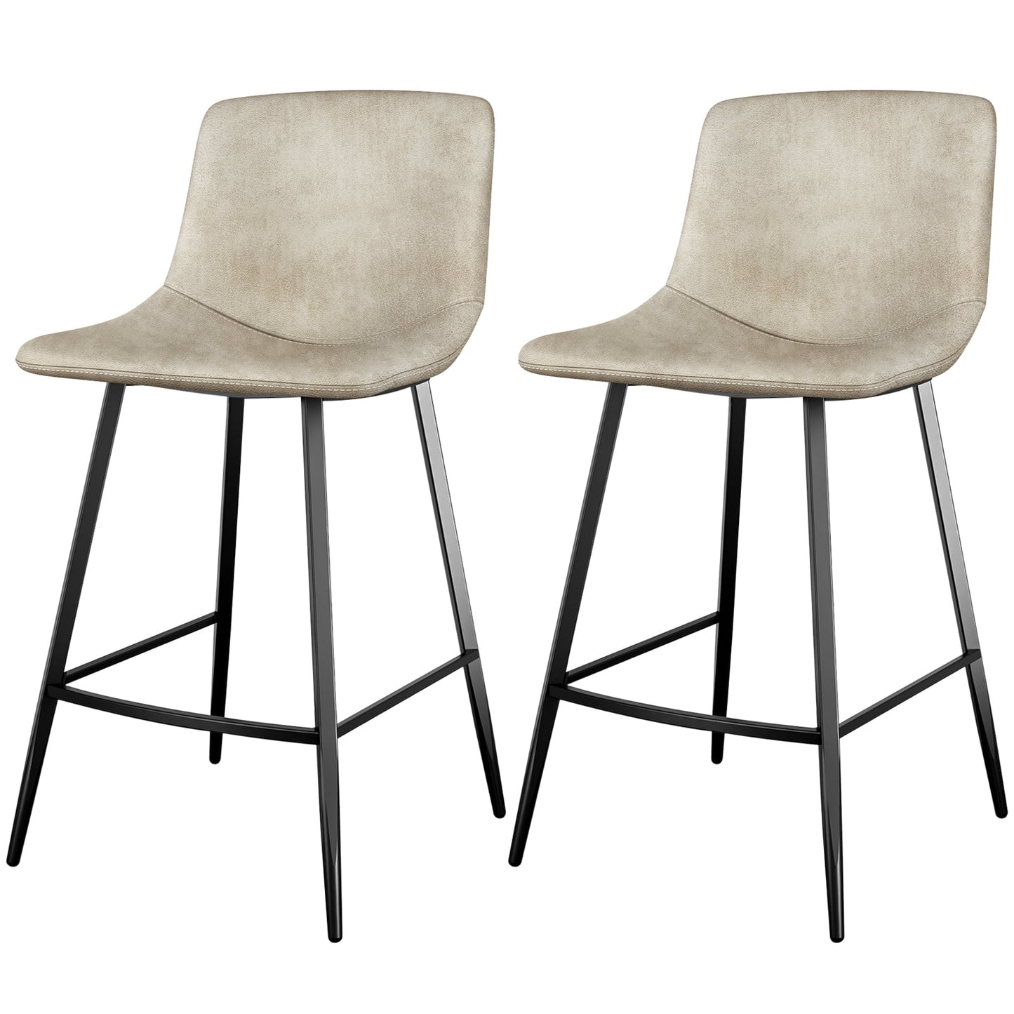24 Tech Cloth Counter Height Bar Stools, Beige, Set of 2, Metal Frame