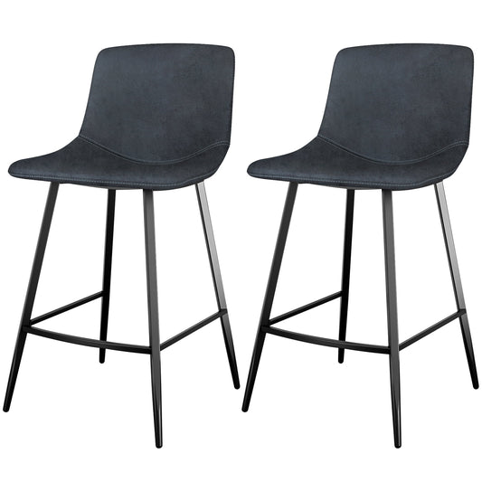 24in Tech Cloth Counter Height Bar Stools with Backs, Navy Blue, Set of 2