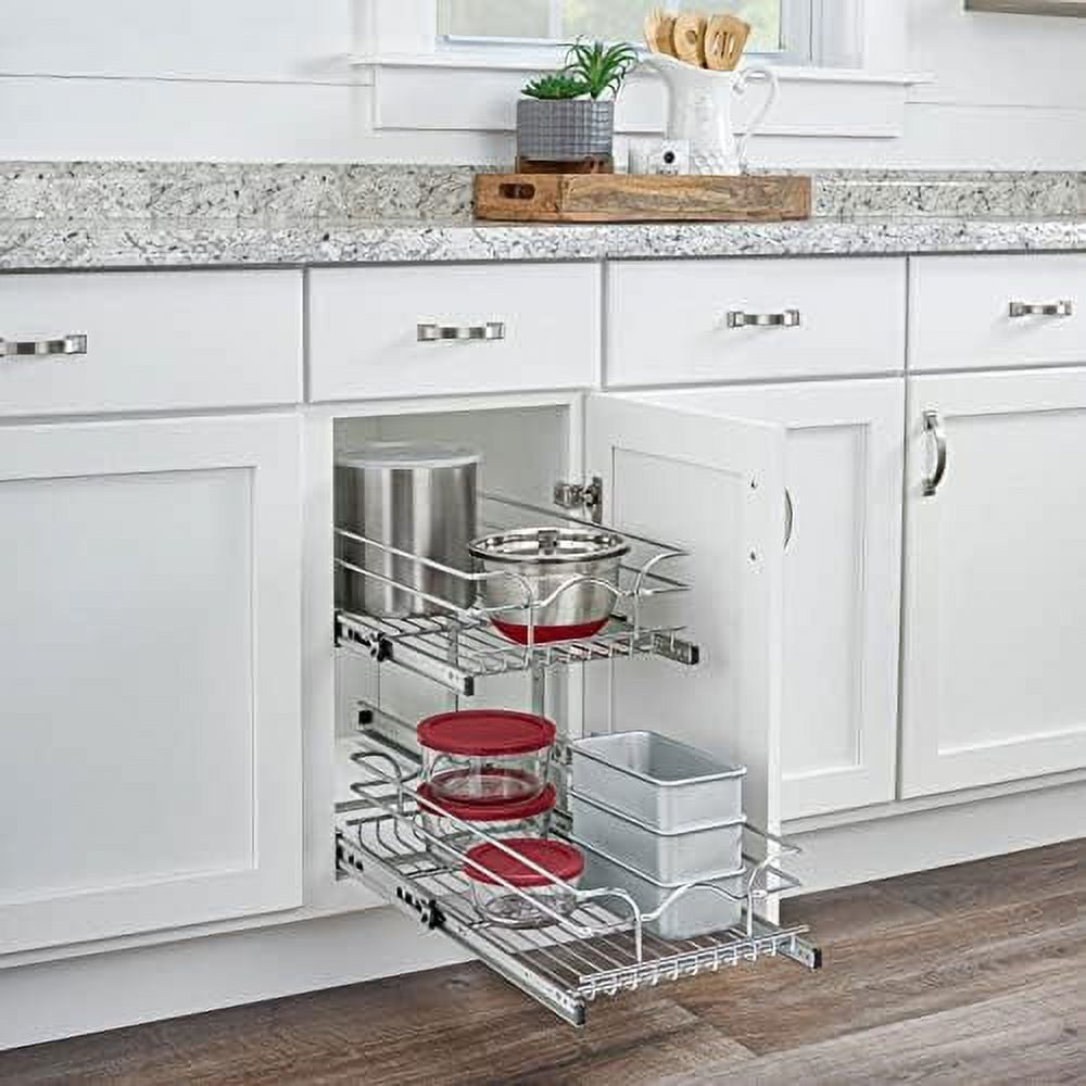 2-Tier Kitchen Cabinet Pull Out and Drawer Organizer Slide Out Pantry Basket in Multiple Sizes 9 x 22 In 5WB2-0922CR-1