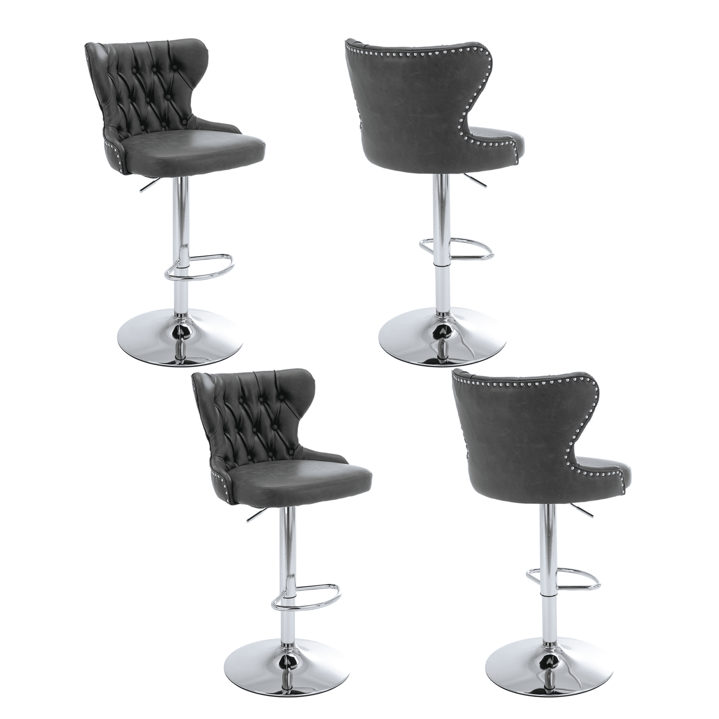 25-33 Inch PU Leather Bar Stools, Counter Height Adjustable Swivel Barstools High Bar Chairs with Back & Metal Base, Stools Chair with Footrest for Home Kitchen Island, Pub(Beige,Set of 2)