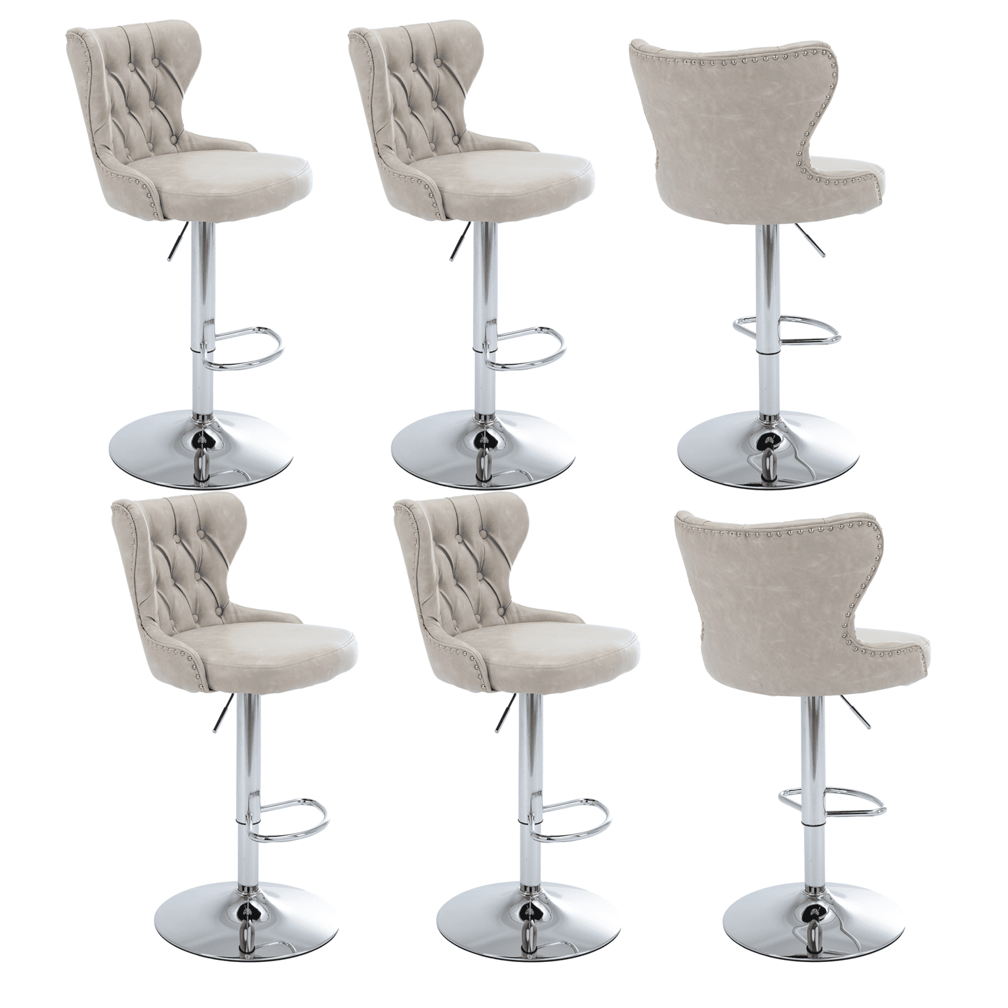 25-33 Inch PU Leather Bar Stools, Counter Height Adjustable Swivel Barstools High Bar Chairs with Back & Metal Base, Stools Chair with Footrest for Home Kitchen Island, Pub(Beige,Set of 2)