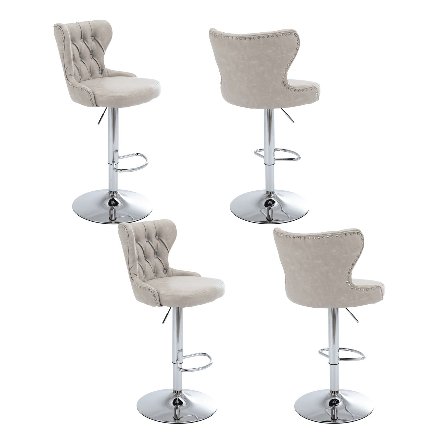 25-33 Inch PU Leather Bar Stools, Counter Height Adjustable Swivel Barstools High Bar Chairs with Back & Metal Base, Stools Chair with Footrest for Home Kitchen Island, Pub(Beige,Set of 2)