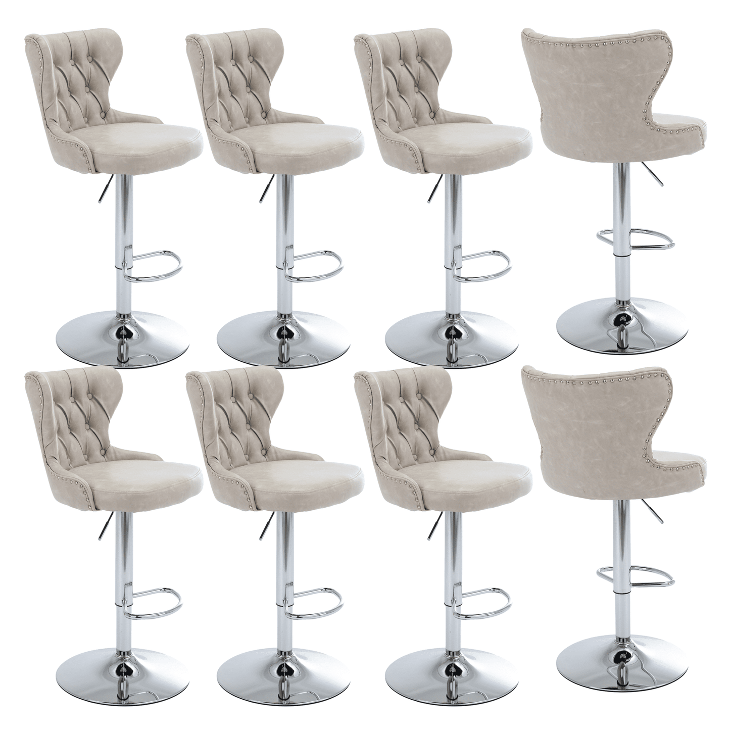 25-33 Inch PU Leather Bar Stools, Counter Height Adjustable Swivel Barstools High Bar Chairs with Back & Metal Base, Stools Chair with Footrest for Home Kitchen Island, Pub(Beige,Set of 2)