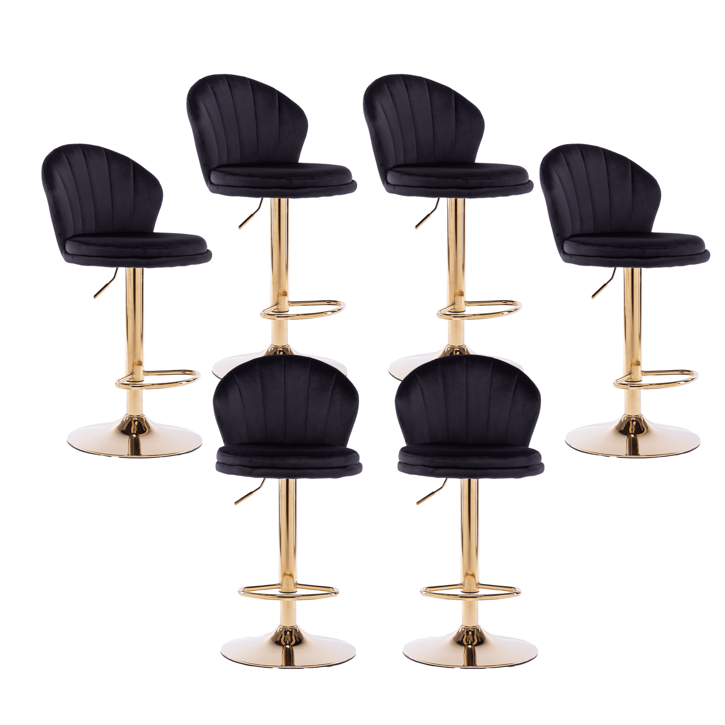 25-33 Inch Velvet Swivel Bar Stools with Back, Velvet Upholstered Adjustable Bar Height Bar Chairs Counter Height Bar Height with Gold Metal Base Kitchen, Home, Bar, Pub(Black,Set of 6)