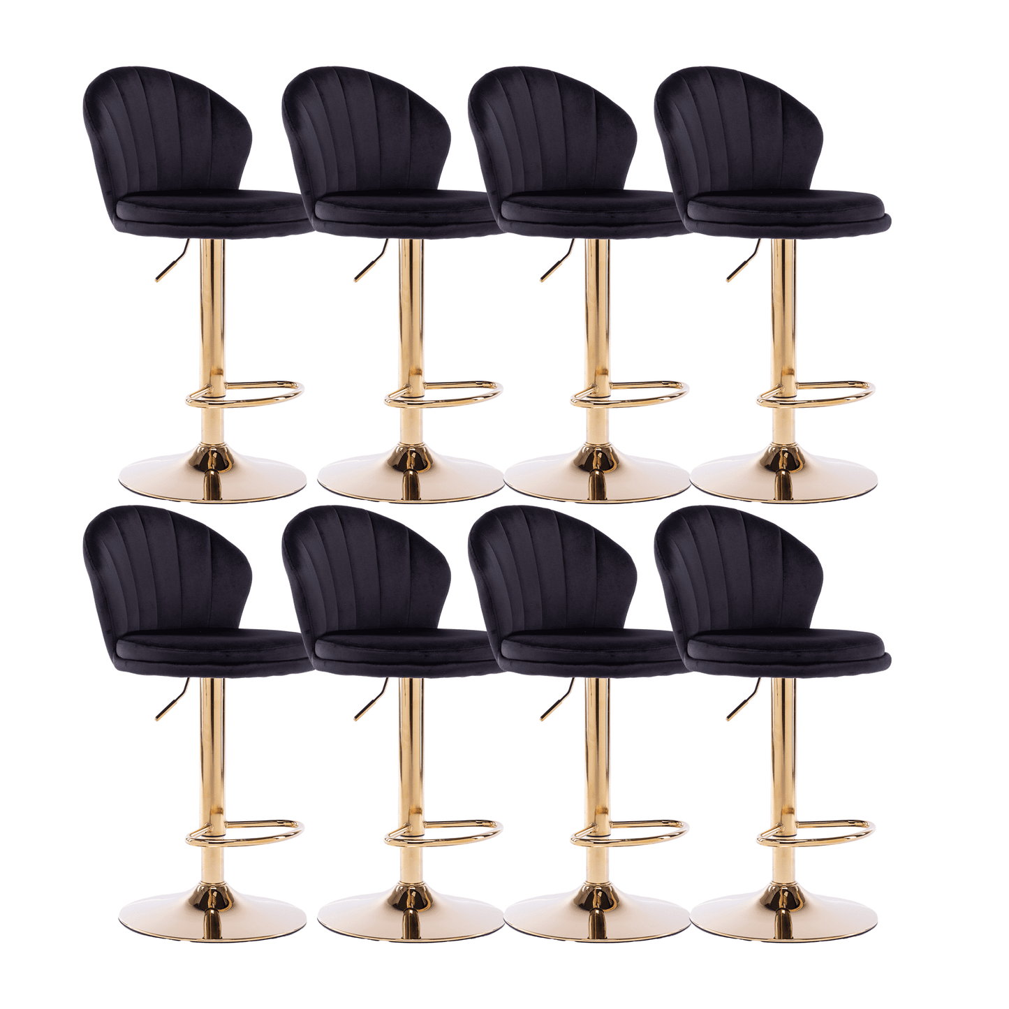 25-33 Inch Velvet Swivel Bar Stools with Back, Velvet Upholstered Adjustable Bar Height Bar Chairs Counter Height Bar Height with Gold Metal Base Kitchen, Home, Bar, Pub(Black,Set of 8)