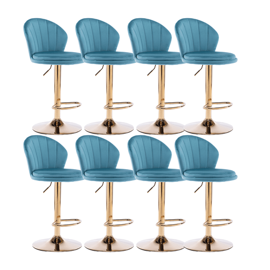 25-33 Inch Velvet Swivel Bar Stools with Back, Velvet Upholstered Adjustable Bar Height Bar Chairs Counter Height Bar Height with Gold Metal Base Kitchen, Home, Bar, Pub(Blue,Set of 8)