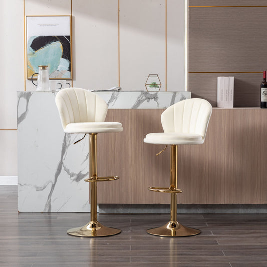 25-33 Inch Velvet Swivel Bar Stools with Back, Velvet Upholstered Adjustable Bar Height Bar Chairs Counter Height Bar Height with Gold Metal Base Kitchen, Home, Bar, Pub(Cream,Set of 2)