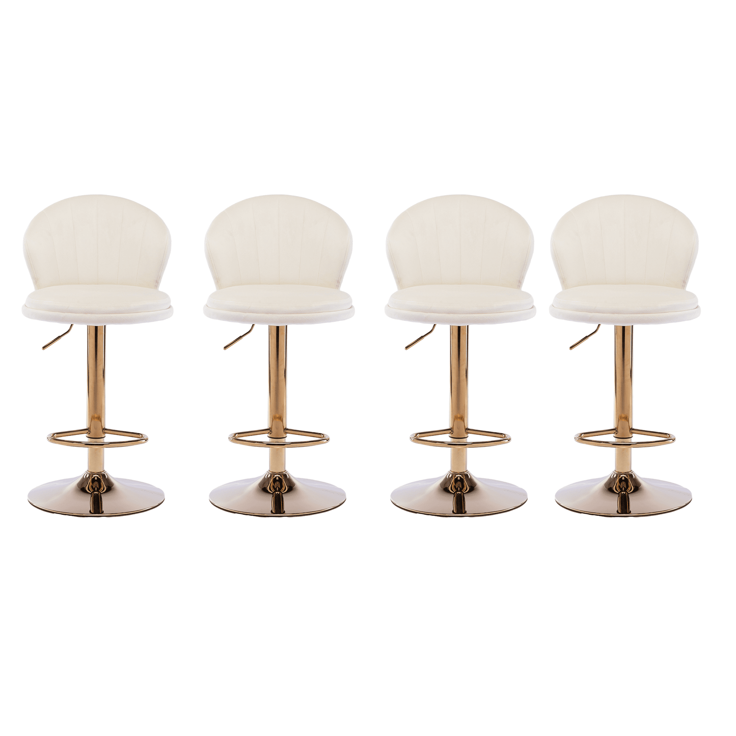 25-33 Inch Velvet Swivel Bar Stools with Back, Velvet Upholstered Adjustable Bar Height Bar Chairs Counter Height Bar Height with Gold Metal Base Kitchen, Home, Bar, Pub(Cream,Set of 4)