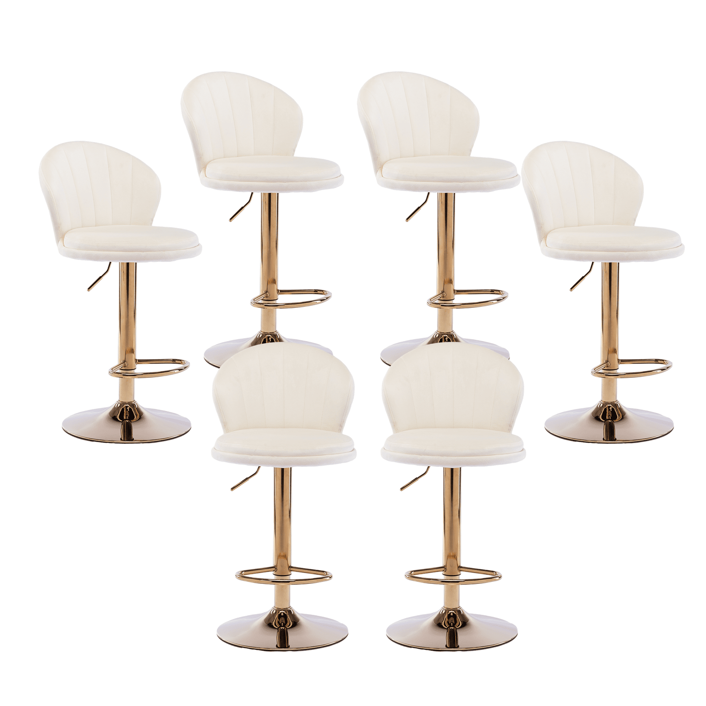25-33 Inch Velvet Swivel Bar Stools with Back, Velvet Upholstered Adjustable Bar Height Bar Chairs Counter Height Bar Height with Gold Metal Base Kitchen, Home, Bar, Pub(Cream,Set of 6)