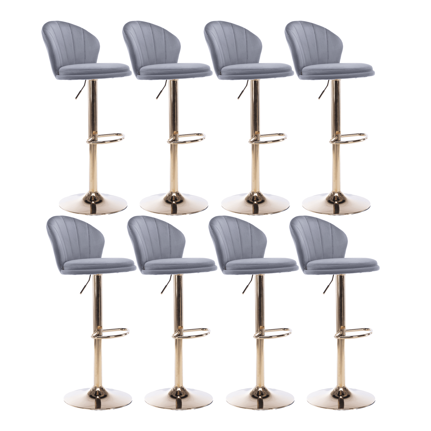 25-33 Inch Velvet Swivel Bar Stools with Back, Velvet Upholstered Adjustable Bar Height Bar Chairs Counter Height Bar Height with Gold Metal Base Kitchen, Home, Bar, Pub(Grey,Set of 8)