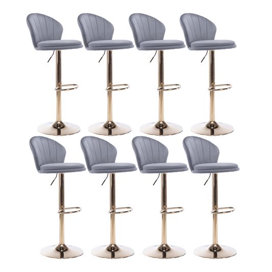 25-33 Inch Velvet Swivel Bar Stools with Back, Velvet Upholstered Adjustable Bar Height Bar Chairs Counter Height Bar Height with Gold Metal Base Kitchen, Home, Bar, Pub(Grey,Set of 8)