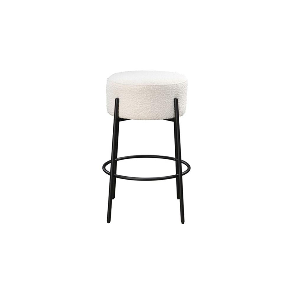 29in Barstool Black Steel Legs with White Fabric Upholstered Seat (Set of 2)