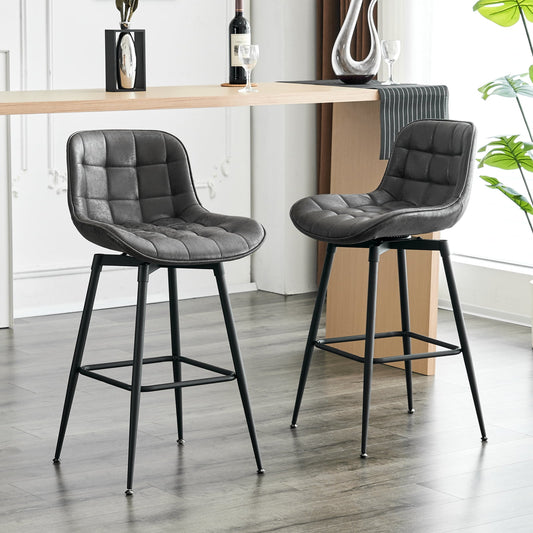 26in Bar Stools Set of 2, 360?? Swivel Counter Bar Stool with Back, Mid-Century Modern, Suede Fabric Barstool Chair for Kitchen Island, Bar Counter,Black Gray