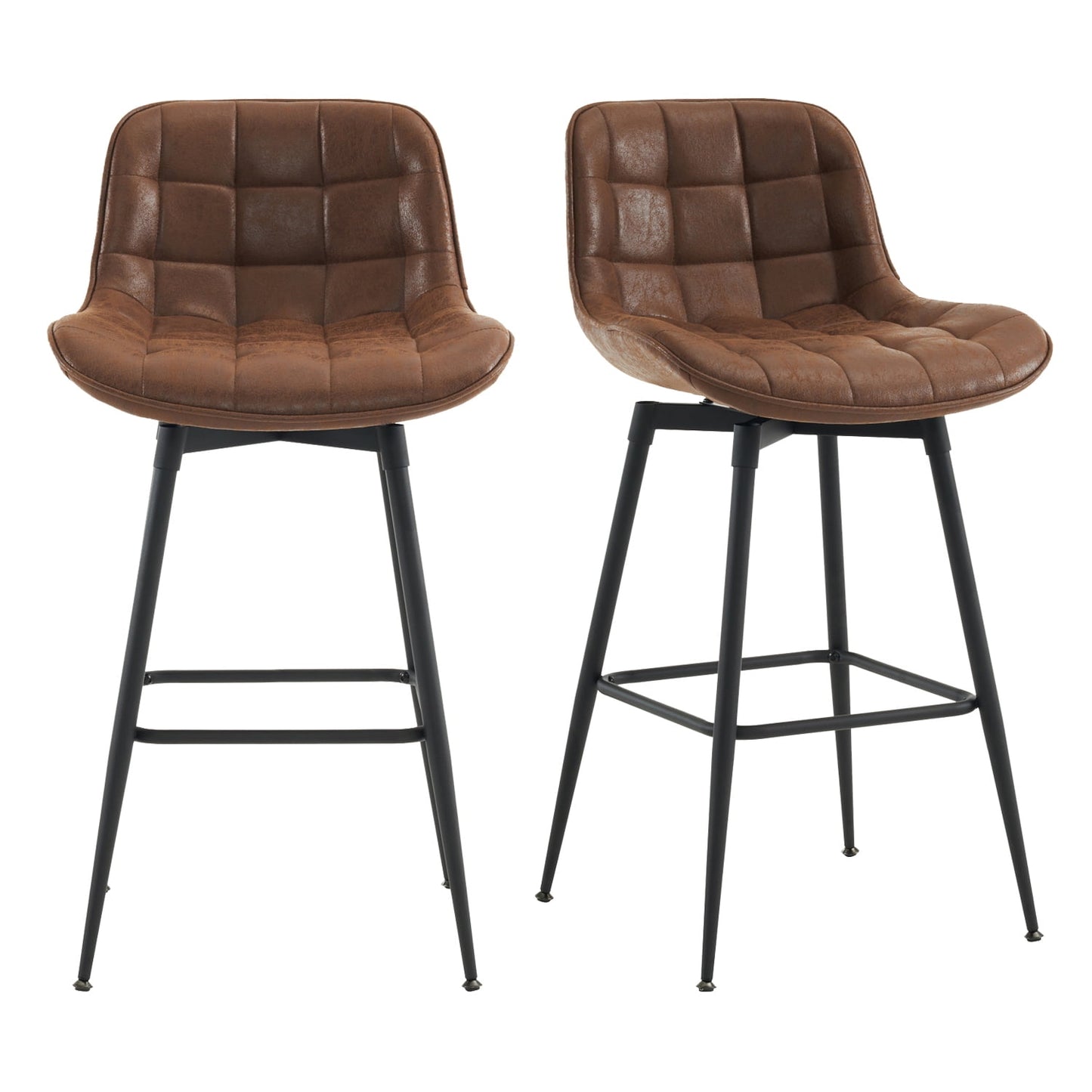 26in Bar Stools Set of 2, 360?? Swivel Counter Bar Stool with Back, Mid-Century Modern, Suede Fabric Barstool Chair for Kitchen Island, Bar Counter,Brown