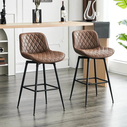 26in Bar Stools Set of 2, 360?? Swivel Counter Bar Stool with Back, Mid-Century Modern, Suede Fabric Barstool Chair for Kitchen Island, Bar Counter,Brown
