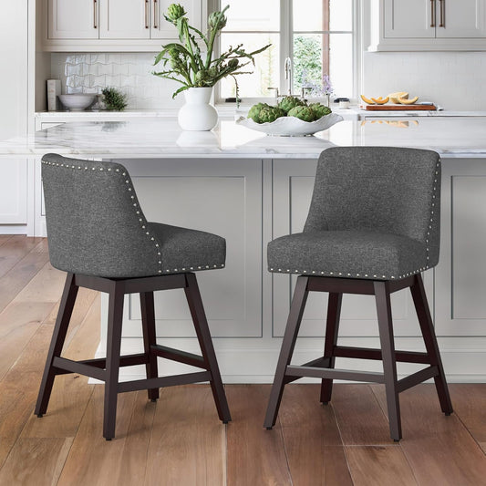 Dycanpo 26in H Swivel Counter Stools Set of 2 with Back Linen Fabric for Home Kitchen Island, Gray