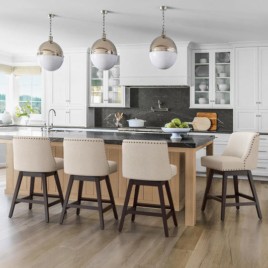 Dycanpo 26in H Swivel Counter Stools Set of 4 with Back Linen Fabric for Home Kitchen Island