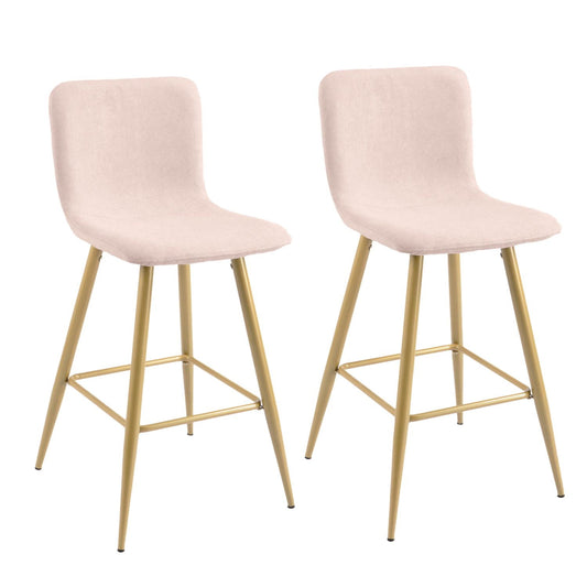 26 in. Upholstered Metal Frame Counter Stool with Fabric Seat (Set of 2),Pink