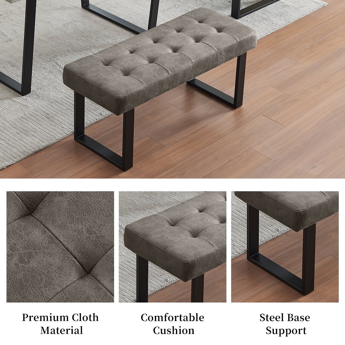 Modern 3-Piece Space Saving Farmhouse Dining Set - Table with Corner Bench and 43.3 Inch Dinner Bench