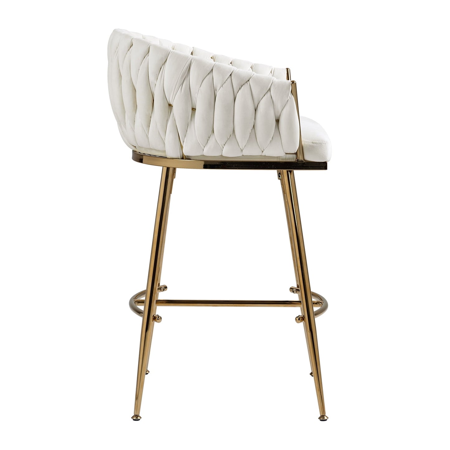 26in Counter height bar stools velvet kitchen island counter bar stool with hand- wave back,golden chromed base and footrest