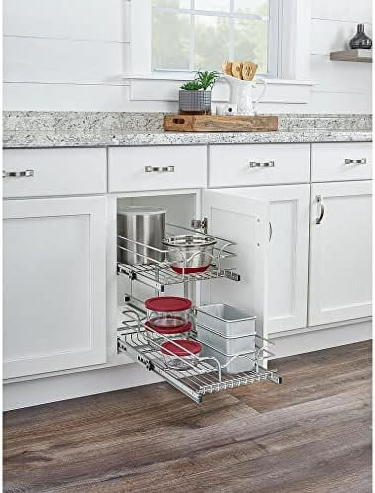 2-Tier Kitchen Cabinet Pull Out and Drawer Organizer Slide Out Pantry Basket in Multiple Sizes 9 x 22 In 5WB2-0922CR-1
