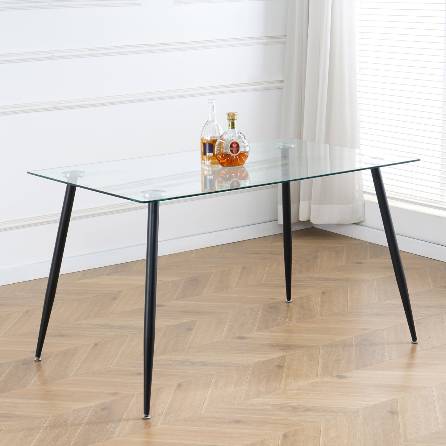 29.5H?Æù Kitchen Glass Dining Table with Chrome Metal Legs, Modern Rectangular Tempered Glass Table top for Kitchen & Dining Tables, Black legs