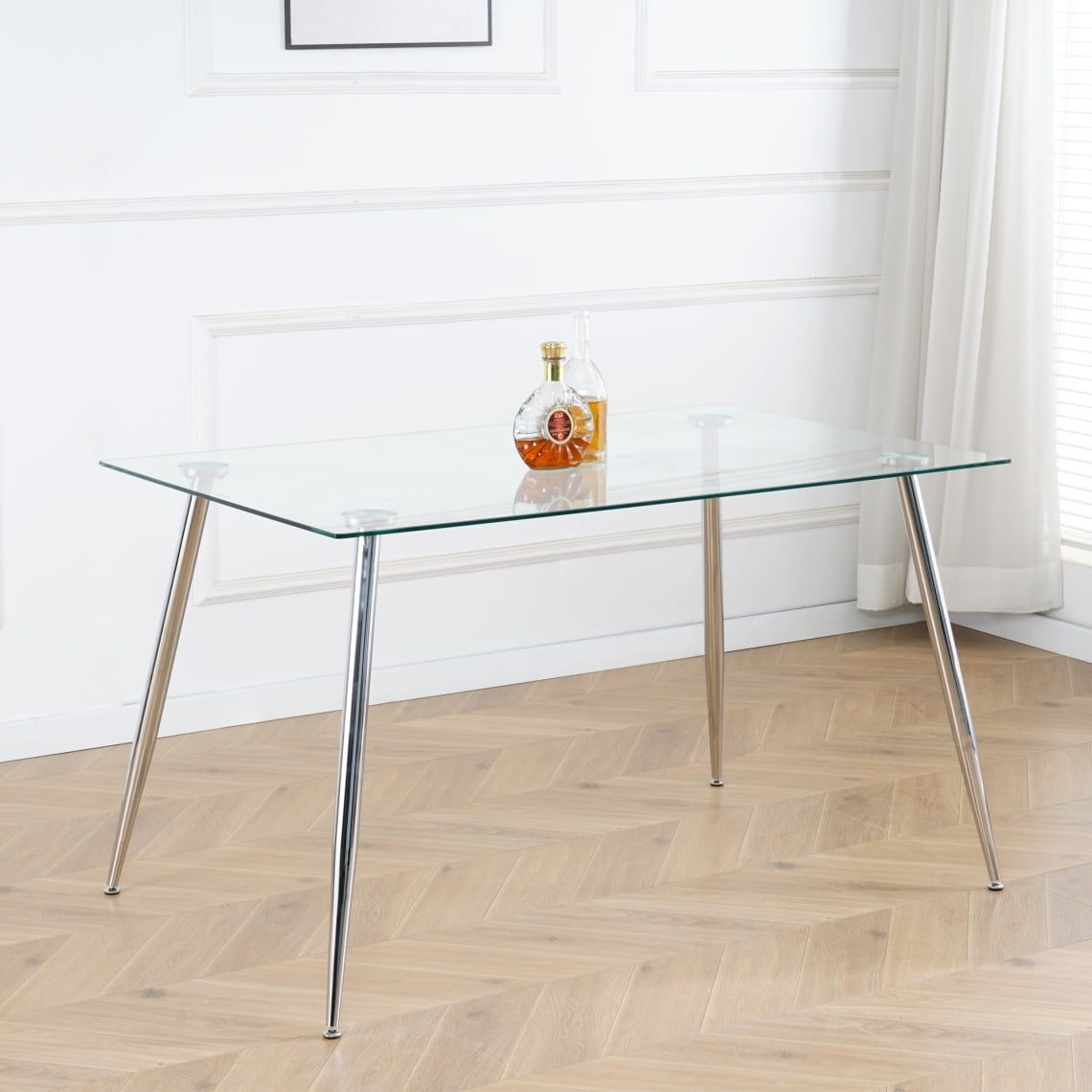 29.5H?Æù Kitchen Glass Dining Table with Chrome Metal Legs, Modern Rectangular Tempered Glass Table top for Kitchen & Dining Tables