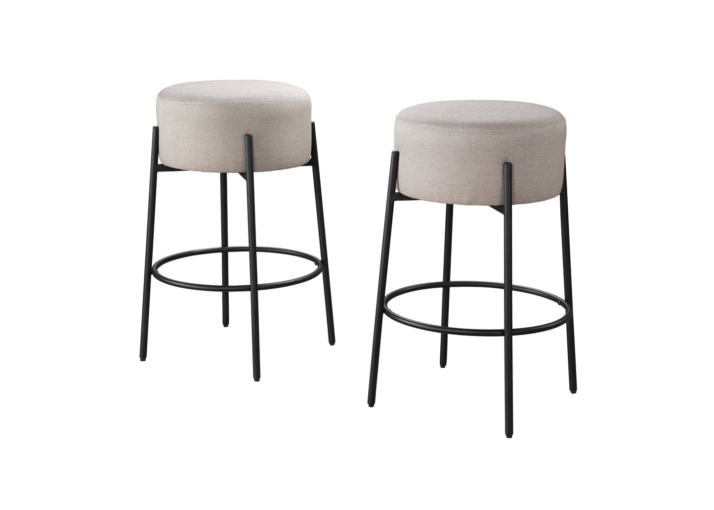 29in Barstool Black Steel Legs with Beige Fabric Upholstered Seat (Set of 2)
