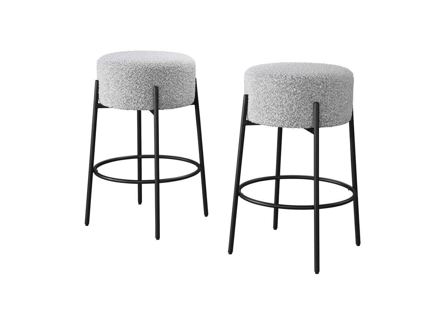 29in Barstool Black Steel Legs with Gray Fabric Upholstered Seat (Set of 2)