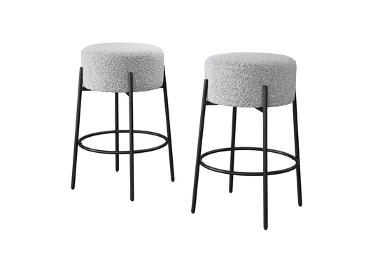 29in Barstool Black Steel Legs with Gray Fabric Upholstered Seat (Set of 2)