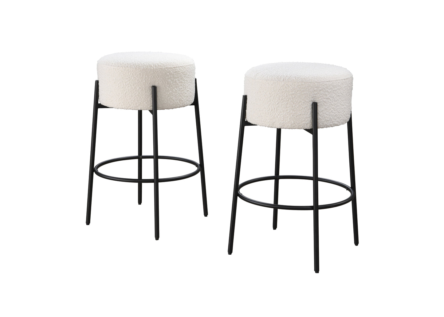 29in Barstool Black Steel Legs with White Fabric Upholstered Seat (Set of 2)