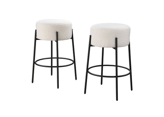 29in Barstool Black Steel Legs with White Fabric Upholstered Seat (Set of 2)