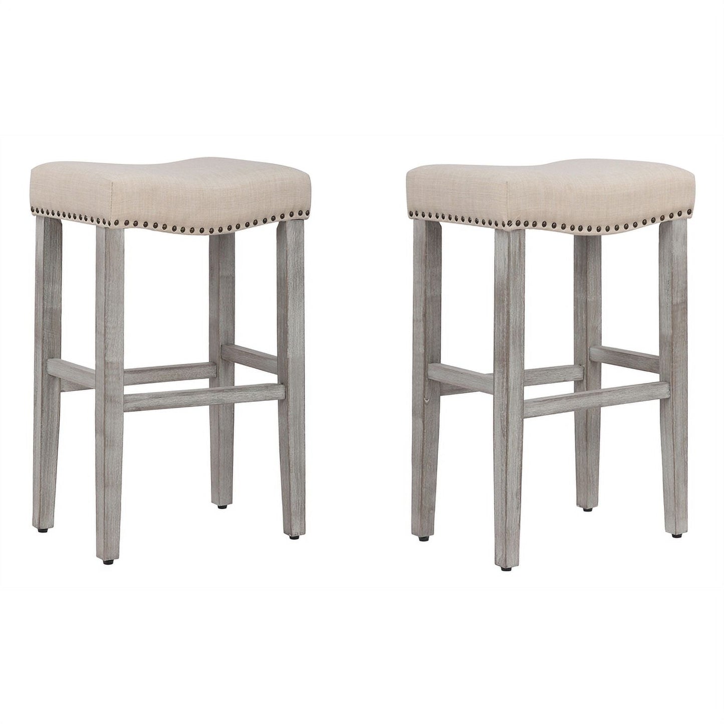 29in Upholstered Saddle Seat Bar Stool (Set of 2) in Beige