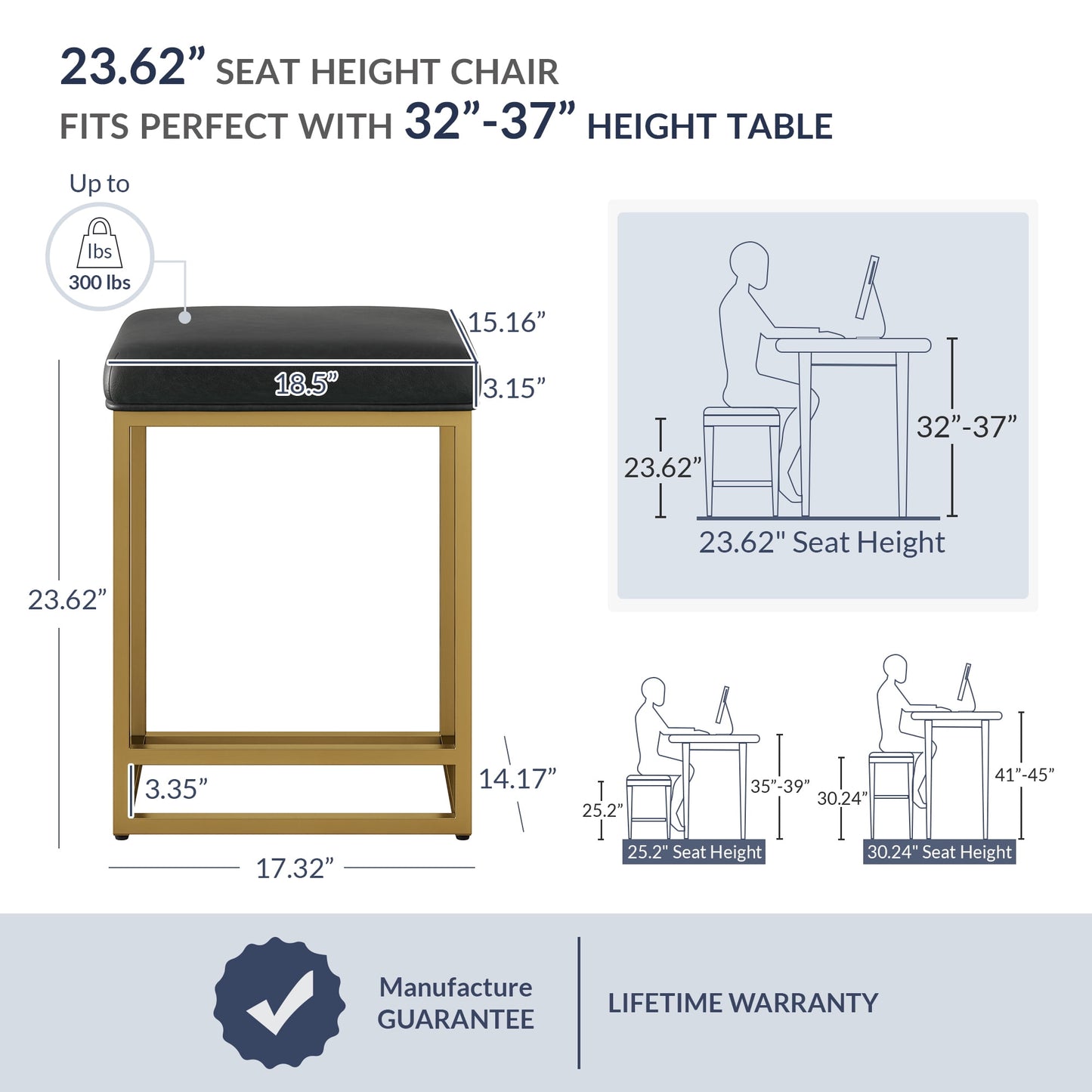 BELLEZE 24in Backless Bar Stools Set of 4, Counter Height Barstools, Modern Upholstered PU Leather Counter Stools with Metal Base Kitchen Island Chairs Dining Chair, Black & Gold