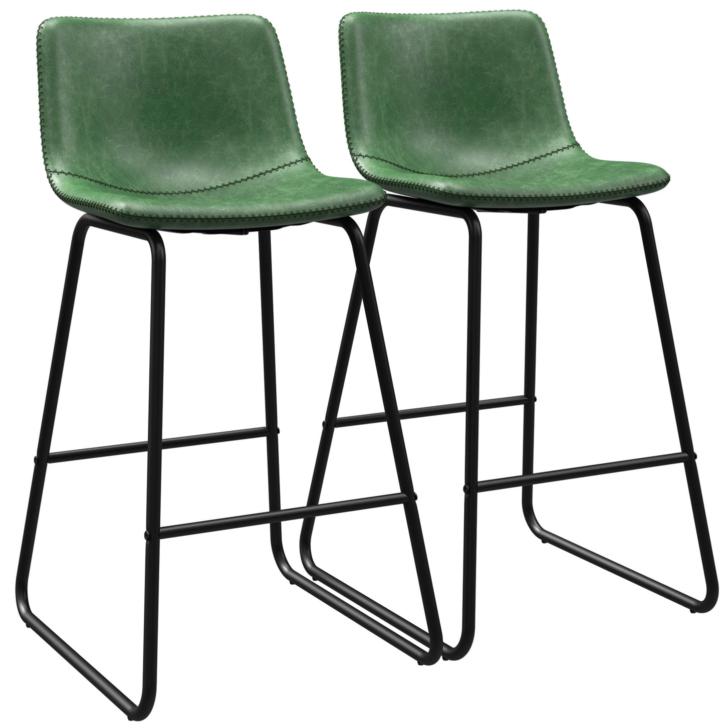 YaFiti Bar Stools 26in Faux Leather Counter Height Barstools with Back Set of 4, Modern Counter Stools with Metal Legs and Footrest, Armless Chairs with Back for Kitchen Living Room Pub, Green