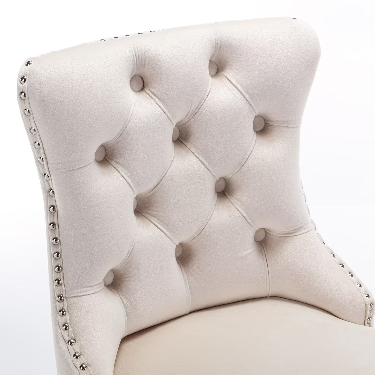 26inch Barstools Set of 2, Velvet Button Tufted Counter Height Bar Stools with Nail Head Trims, Upholstered Bar Chair with Wingback and Metal Footrest for Kitchen Island, Home Bar, Beige