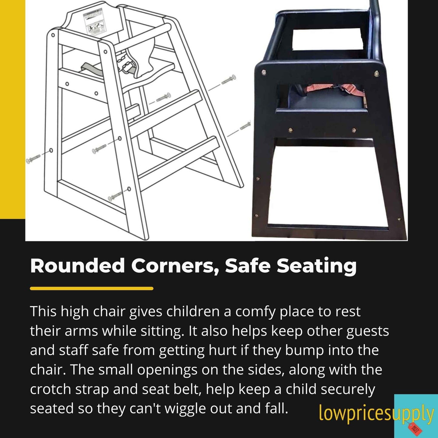 2 Pack - Ready-to-Assemble Restaurant Wood High Chair with Black Finish