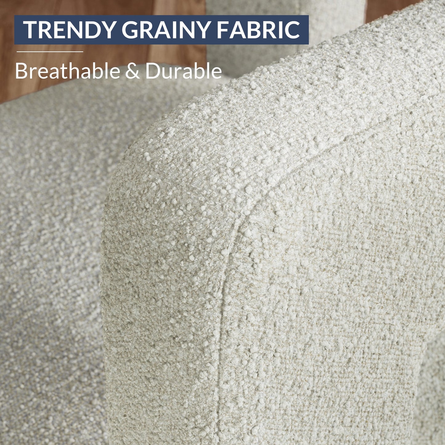 BELLEZE Modern Boucle Chairs Set of 2, Linen Dining Chairs with Barrel Sidearms and Back, Minimalist Upholstered Kitchen Armchairs for Dining Room - Lisbon (Cream)